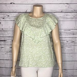 Ana NWT Size XL Green Floral Print Keyhole Ruffle Trim Peasant Shirt Top